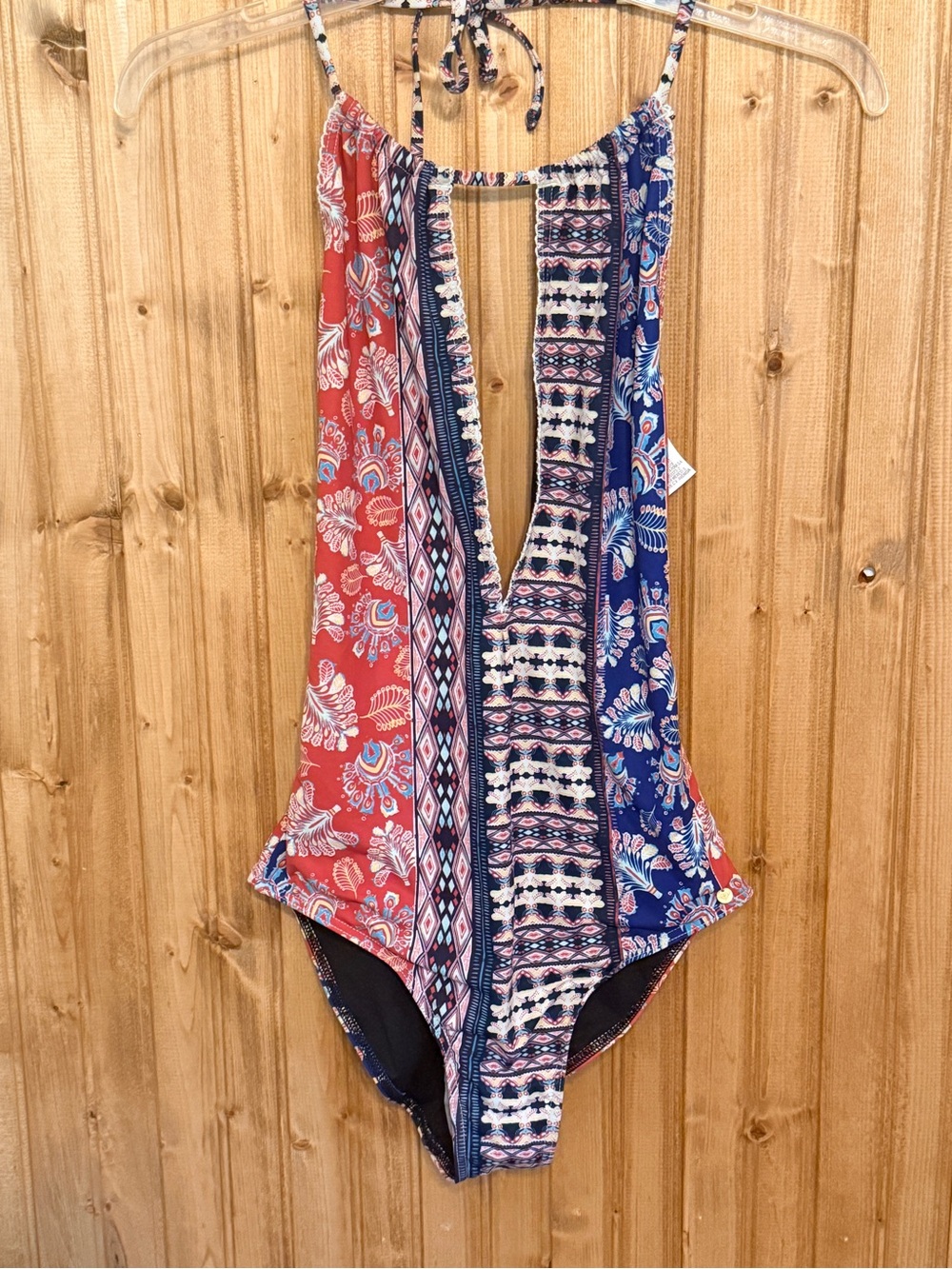 Roxy Floral & Geometric Mix One-Piece in Red and Navy Medium NWT